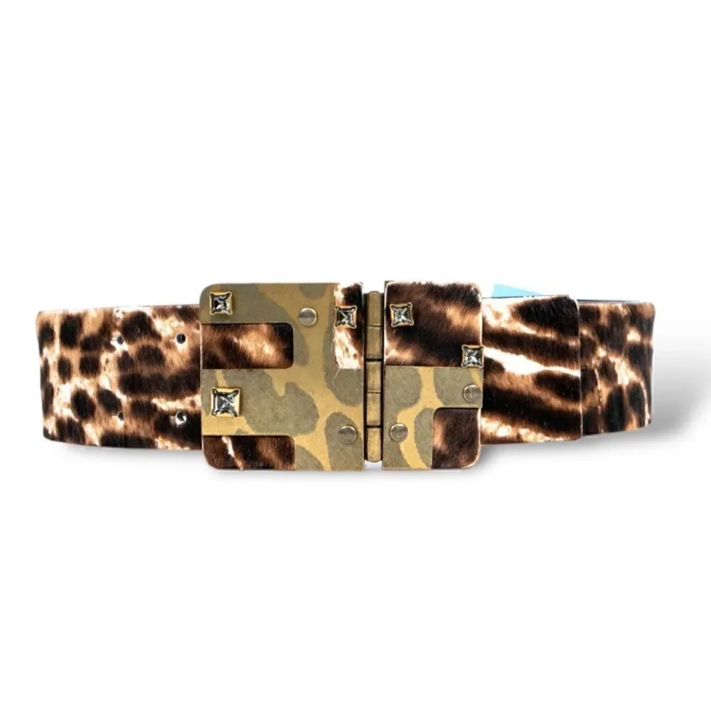 LANVIN Calf Hair Waist Belt with Antique Gold and Crystal Buckle |Size: Small|